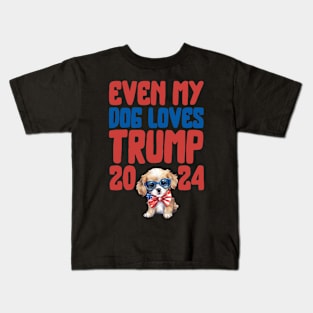 Even My Dog Loves Trump 2024 Funny Dog 4 of July Kids T-Shirt